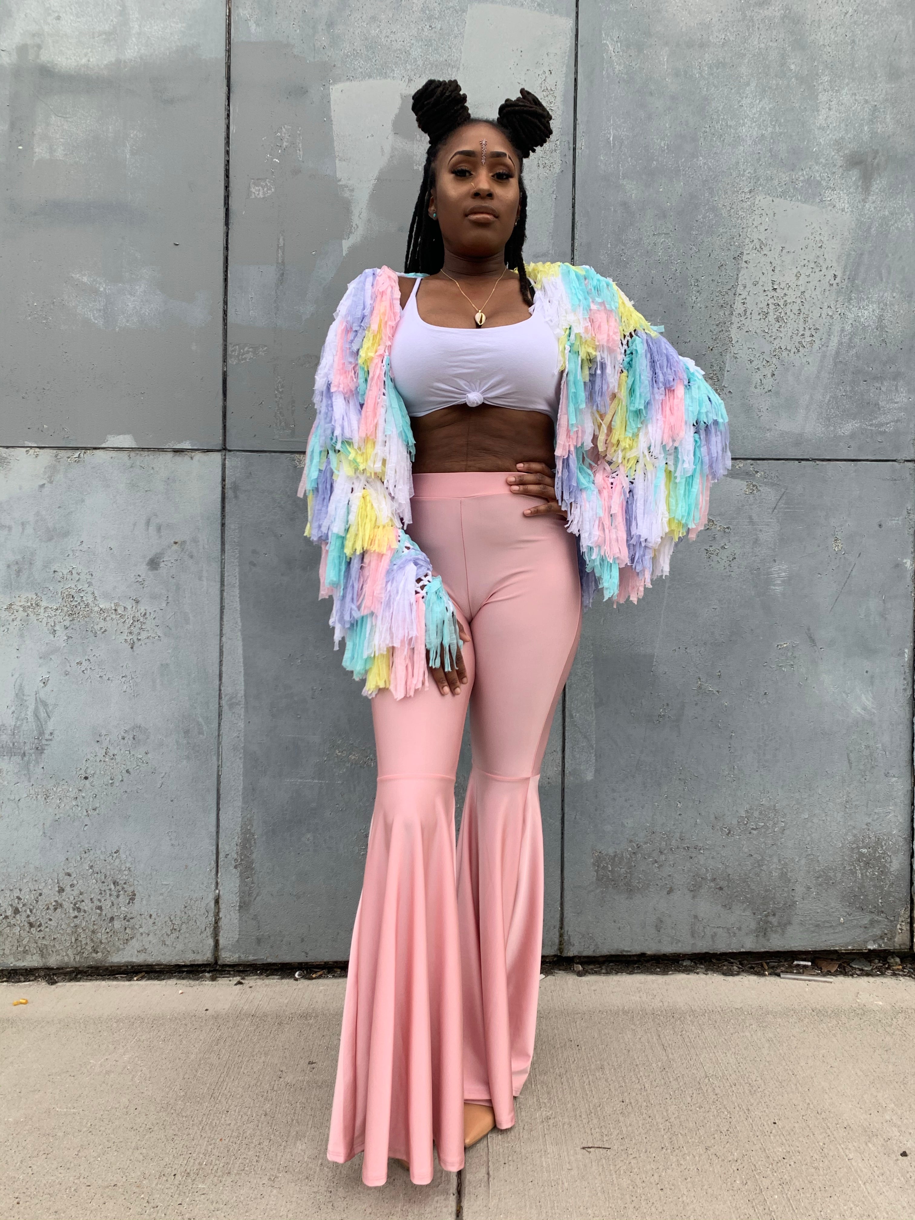 Pink Stretch Bell Bottom Pant