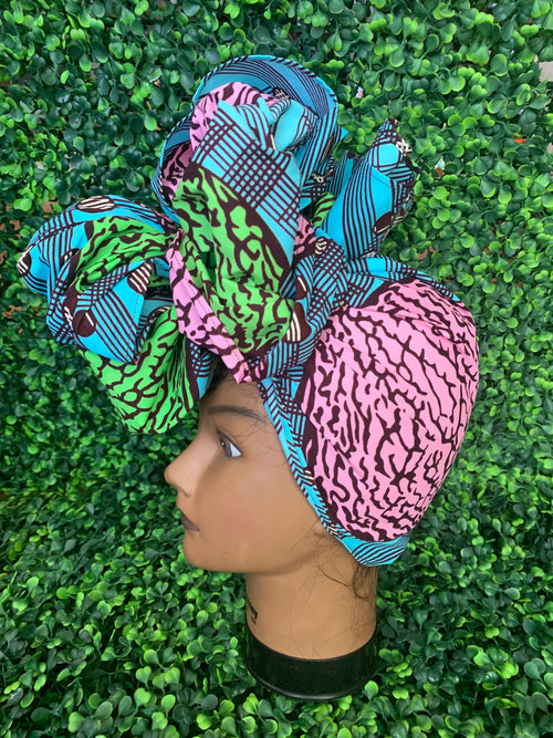 Blue Green & Pink Headwrap