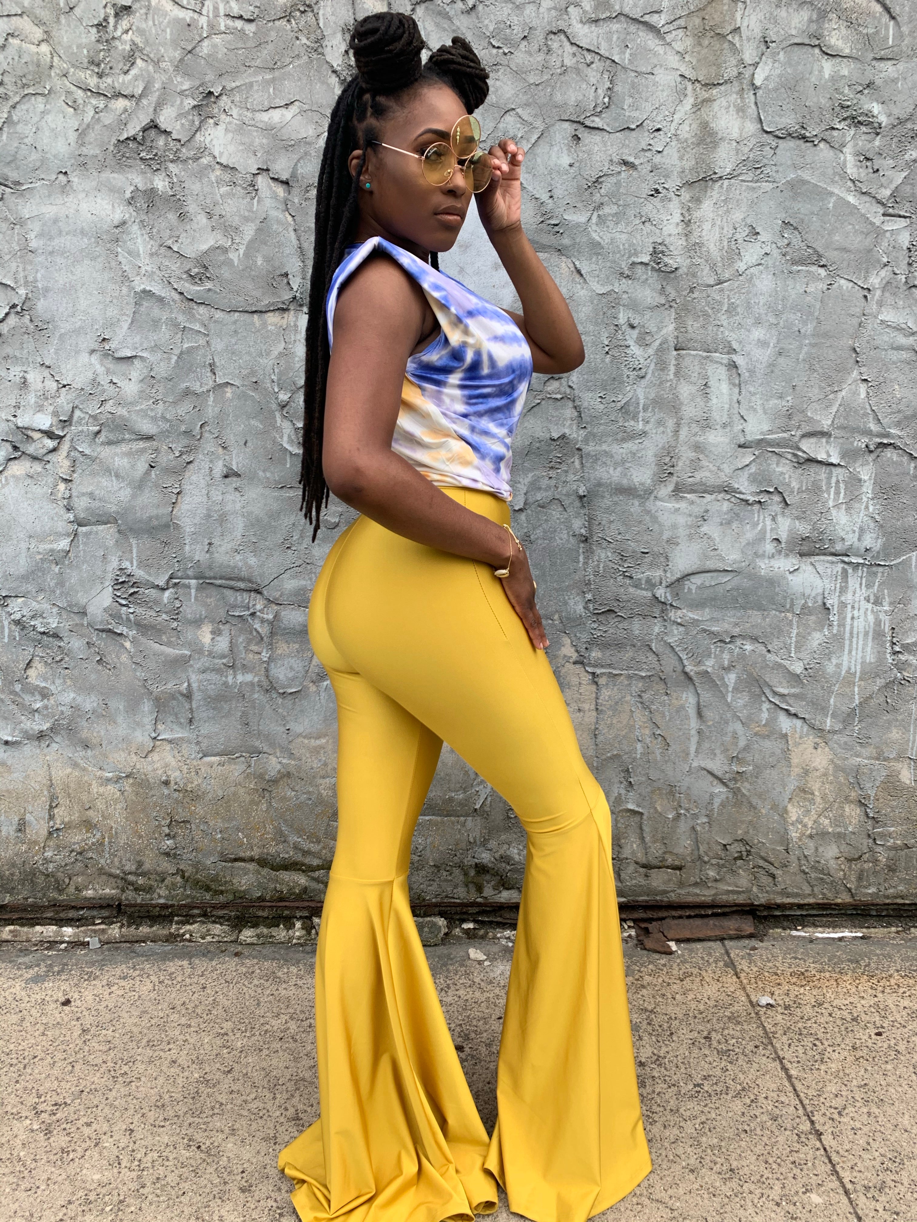 Yellow Stretch Bell Bottom Pant