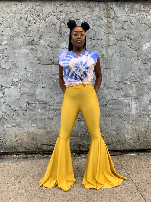Yellow Stretch Bell Bottom Pant